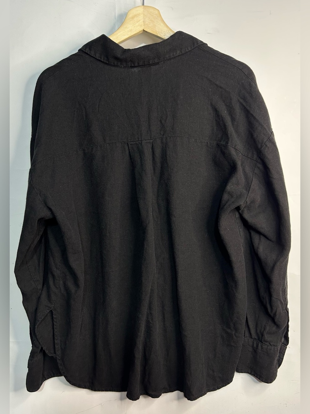 Forever 21 Black Linen Blend Button Front Long Sleeve Shirt Small - Picture 2 of 5